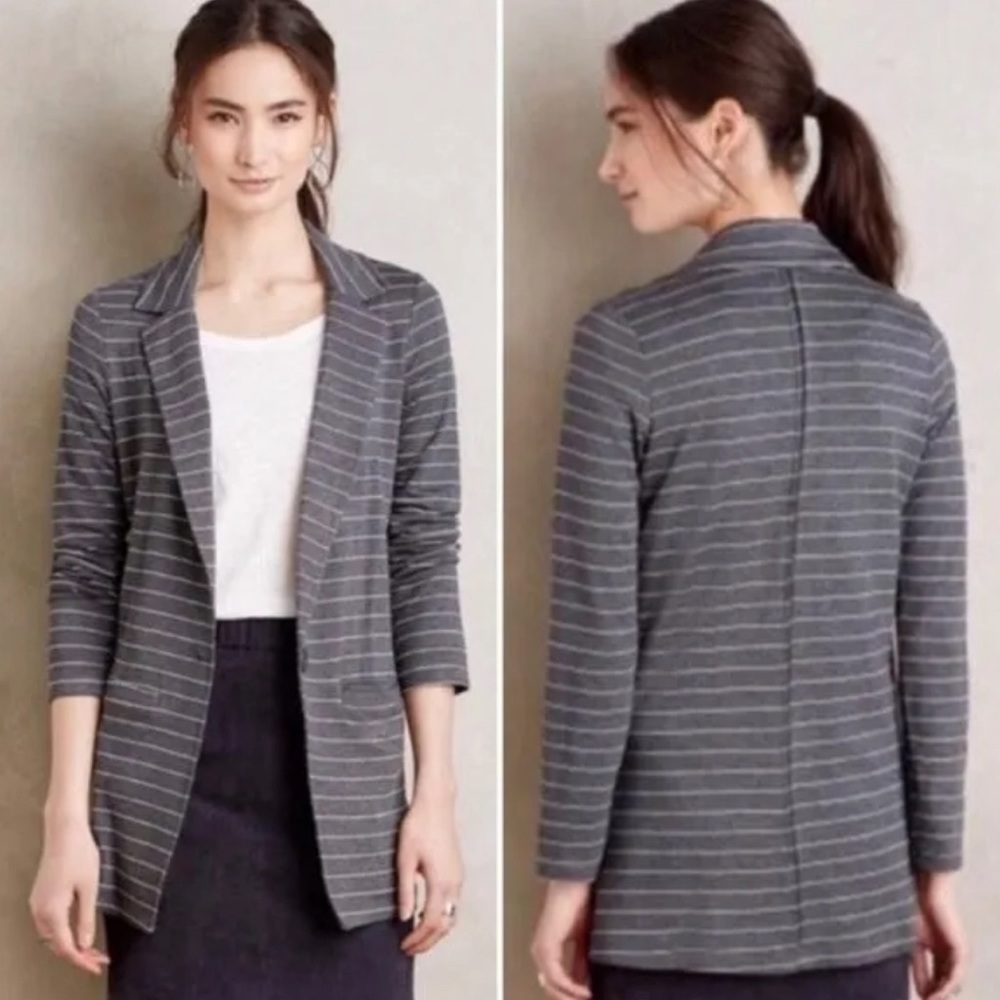 Dolan Anthropologie Left Coast Open Jacket Blazer Gray Striped Size M